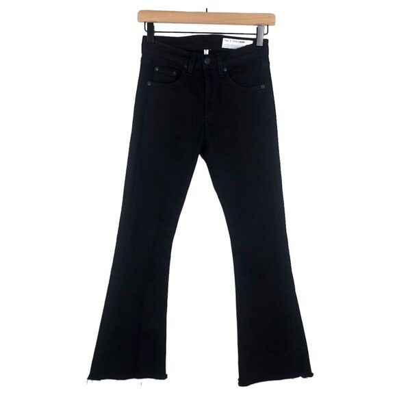 Rag & Bone Black 10 Inch Cropped Flare Jeans Demi Boot Raw Hem Size 24 - Picture 1 of 10